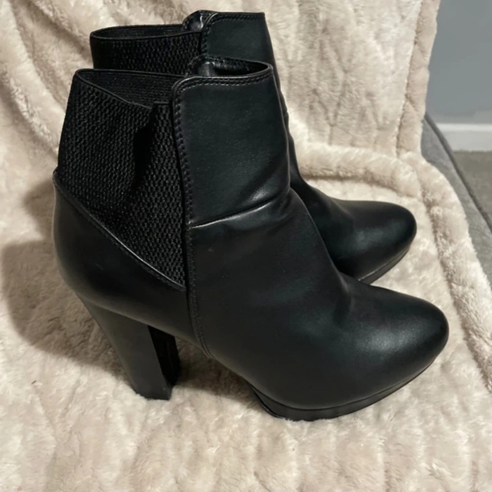 Call It Spring Black Ankle Booties with Block Heel and Elastic Side Panel
